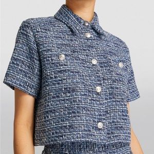 Maje Marl Tweed Cropped Shirt with short sleeves